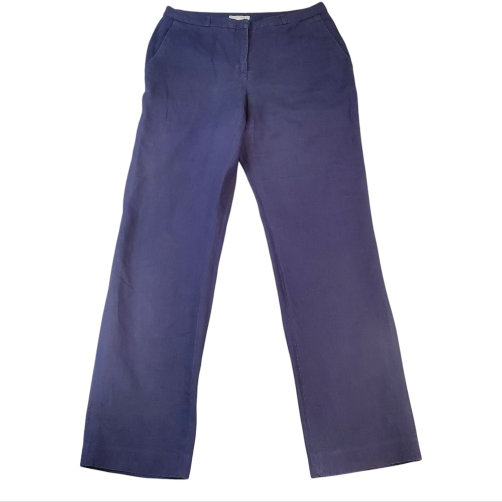 H&M Women Linen Pants Size 8 Blue High Waist Pockets Lightweight